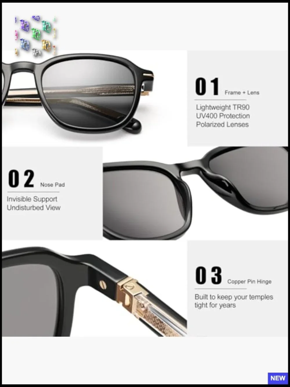 Retro Square Polarized Sunglasses UV400 Protection Lightweight TR Frame Acetate